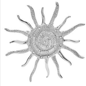 Nwot ZARA Sculptural Sunburst Crystal Swirl Sun Brooch Pin Scarf Jacket